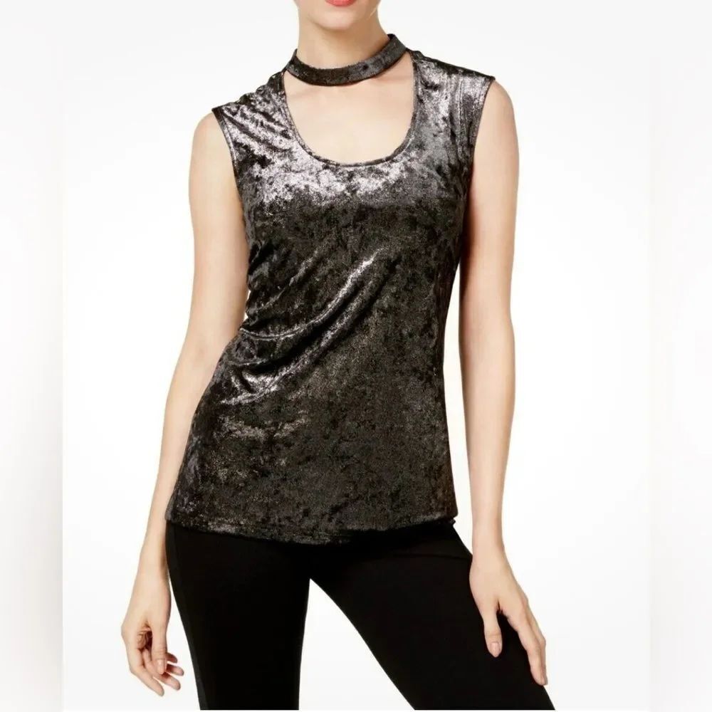 *Vince Camuto* Sz L Stretch Velvet Burnout Choker Sleeveless Top EUC